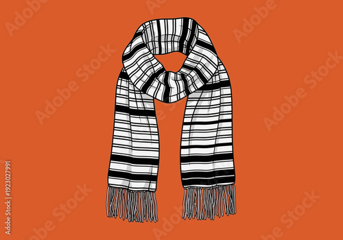 Black and White Striped Scarf with Fringe 1.