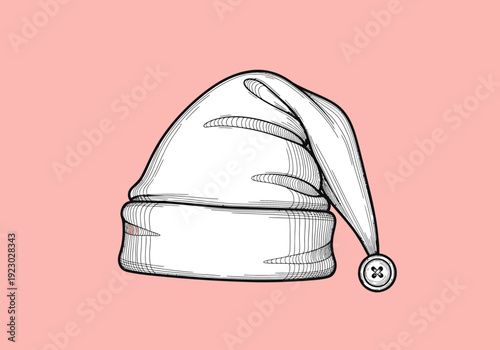 Illustration of a white sleeping cap with a pompom.