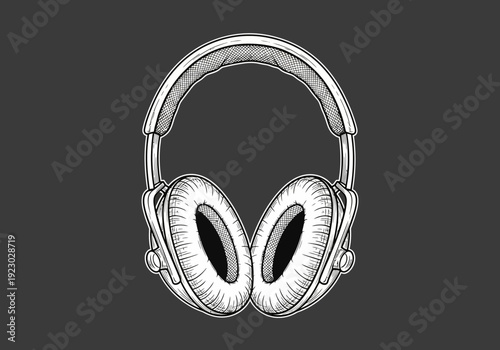 Vintage Headphones Sketch Illustration.