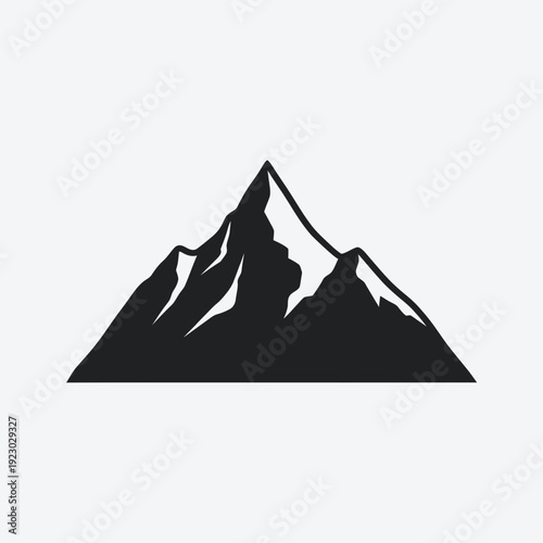 Black Silhouette of Majestic Mountain Peak.