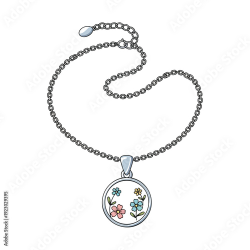Delicate Floral Pendant Necklace Illustration