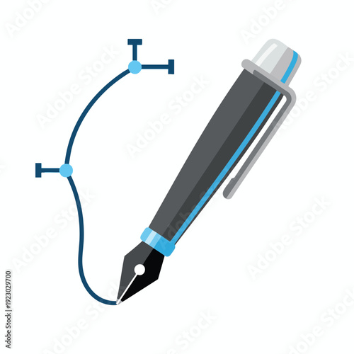 Illustration of a Fountain Pen Creating a Blue Curved Line