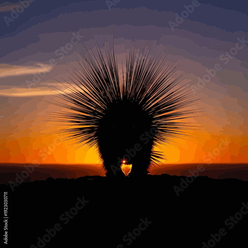 Silhouette of a Porcupine Against a Vibrant Sunset Sky.