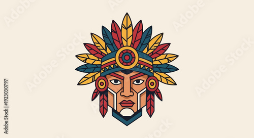 Colorful Native American Headdress Illustration Portrait.