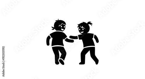 Two children are happily running together outside byo