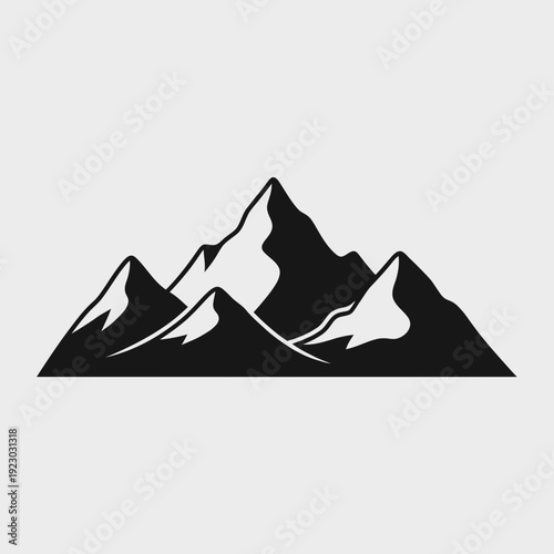 Stylized Black and White Mountain Range Silhouette.