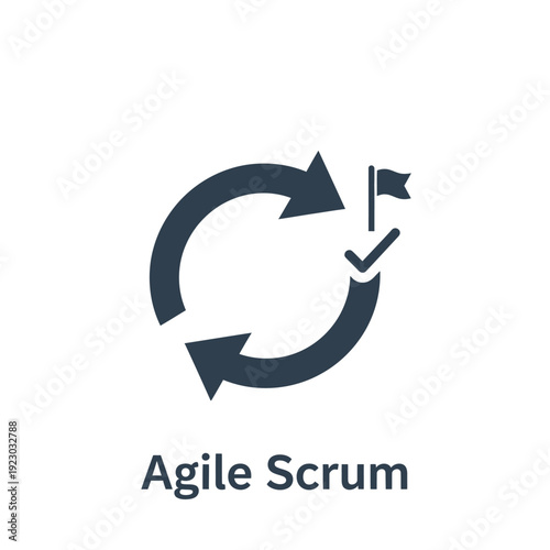 Agile Scrum Methodology Circular Arrows with Checkmark and Flag Icon.