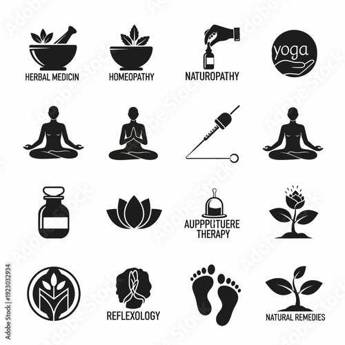 Alternative Medicine and Wellness Icons Set 1.