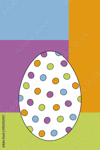 Fröhliche Vektorgrafik mit einem gepunkteten Osterei. Freier Platz für Text. Vorlage für Einladungen, Grußkarten, Social Media Posts und Werbung.