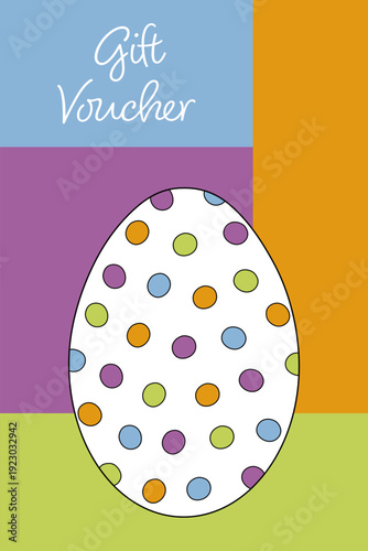 Gift Voucher - Schriftzug in englischer Sprache - Geschenkgutschein. Fröhliche Gutscheinkarte mit einem gepunkteten Osterei.