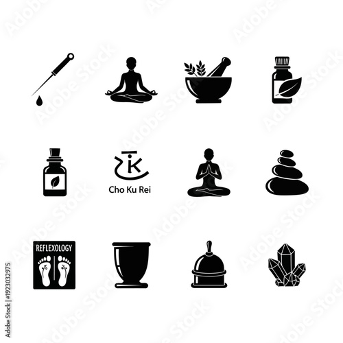 Alternative Therapy and Wellness Icons Set.