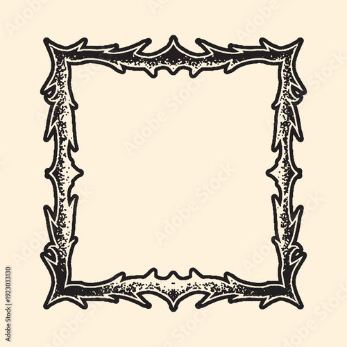 Ornate square frame with a jagged, spiky edge and a textured detail, creating a bold and decorative border for design projects.