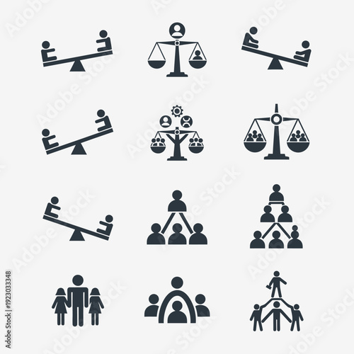 Balance and Hierarchy Icons Representing Business and Social Dynamics.