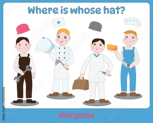 Educational game for children, children's task, people of different professions