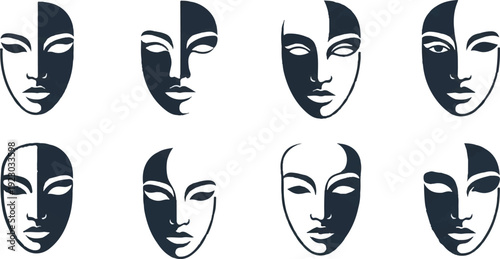 Abstract face silhouettes vector illustrations for design and concepts