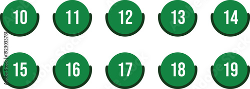 Green Circle Numbers 10-19 set 10 11 12 13 14 15 16 17 18 19 – Numeric Typography Vector Illustration.eps