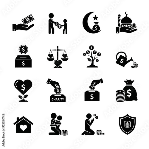 Charity and Donation Icons Set.