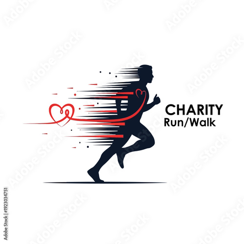Charity Run Walk Silhouette with Heart Trail.