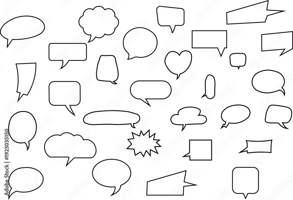 Obraz premium Large collection of blank speech bubble outlines and comic thought clouds on white background