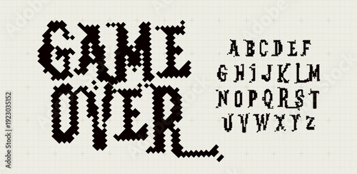 Game Over Font Logo Alphabet Y2K Pixel Letter Set Modern Typography, Arcade Typographic Design for Title Text, Gaming Typo Headline, Old Computer Type Symbol Logotype, Games Fonts. Vector Typeface