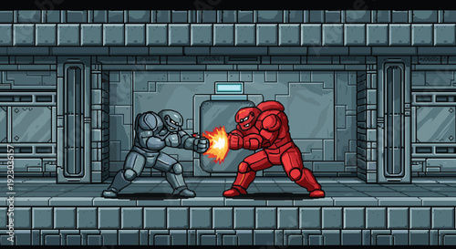 A stark, digital illustration of a metallic hallway evokes a sense of isolation and technological advancement. Perfect for sci-fi game backgrounds or 