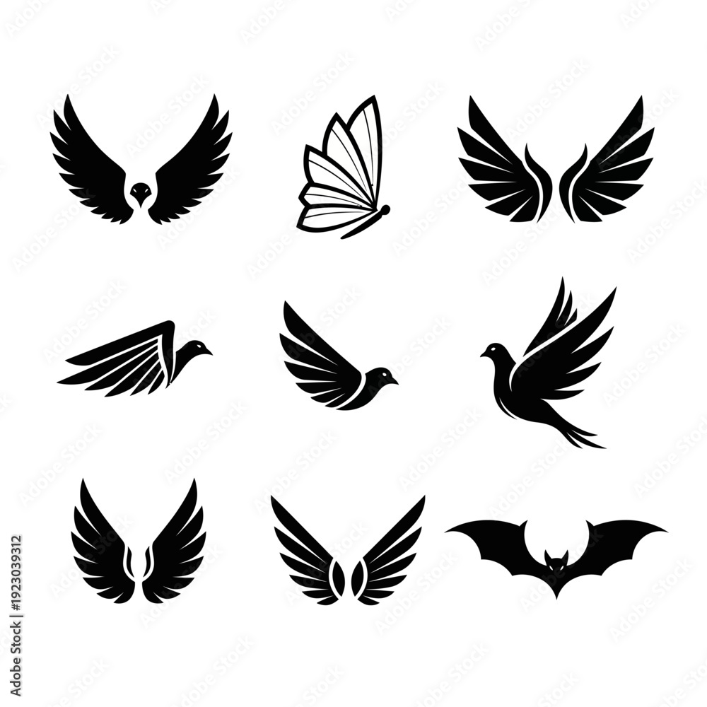 Fototapeta premium Collection of Black Wing Silhouettes.