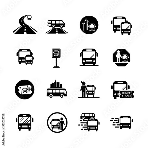 Collection of Bus and Transportation Icons.