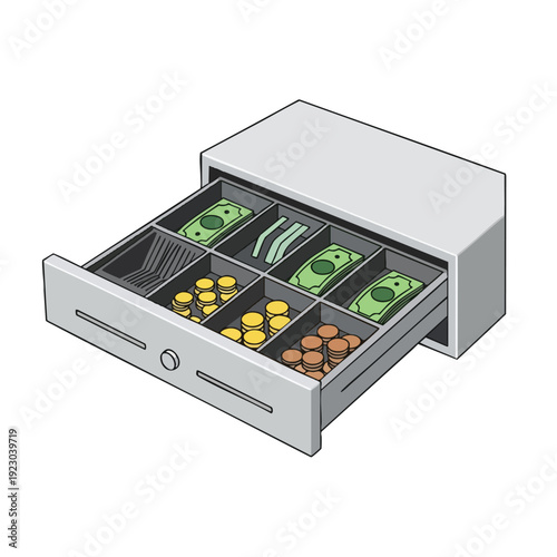 Cash Drawer with Money and Coins