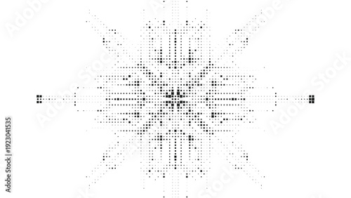 Black and White Symmetrical Pixel Starburst Background Vector for Modern Graphic Design, Suitable for posters, branding identity, editorial layouts, creative presentations and minimalist web projects