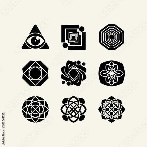 Collection of Geometric Sacred Geometry Symbols and Icons.