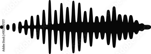 Black audio wave silhouette, sound waveform frequency vector illustration for music and podcasting isolated on white background.