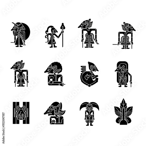 Collection of Indonesian Wayang Kulit Shadow Puppets Icons.