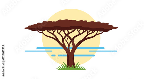 Serene landscape with majestic tree by calm waters at sunset