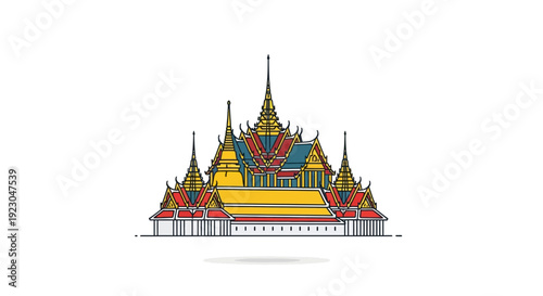 Vibrant Thai temple with stunning golden spires and colorful architecture