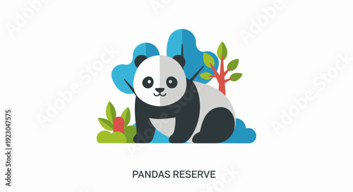 Cute panda in natural reserve with leaves and trees