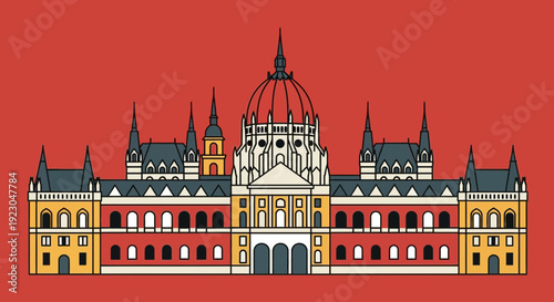 Budapest Parliament Building Illustration