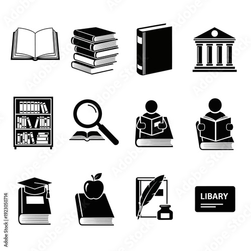 Collection of Library and Education Icons.
