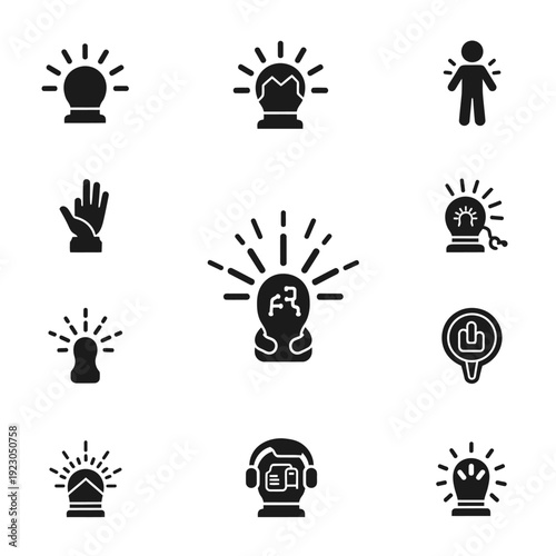 Collection of light bulb and idea icons.