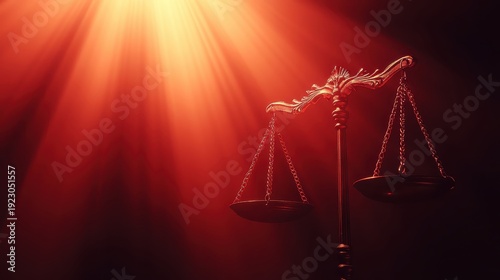Justice Scales Symbolizing Law and Corporate Negotiation Under Dramatic Red Lighting