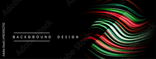Abstract flowing lines create vibrant visual effect. Dark background emphasizes colorful wave shapes, modern design element.