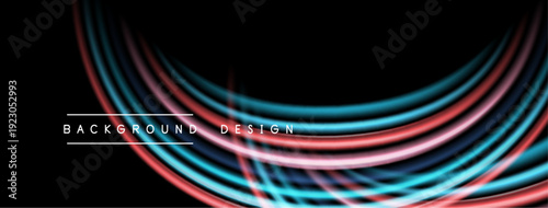 Abstract lines create dynamic background. Red, blue hues dominate dark space. Modern design element for projects.