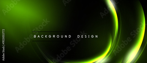 Dark backdrop features vibrant green curves. Modern design elements create dynamic visual impact. Text reads background design.
