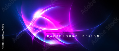 Abstract vibrant light streaks. Purple, blue hues dominate dark background. Modern design element, energy radiates outward.