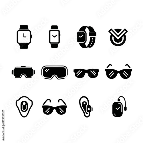 Collection of wearable technology and eyewear icons.