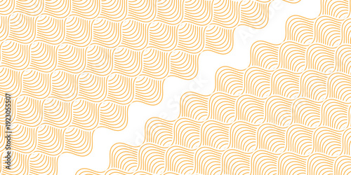 Yellow instant noodle, pasta and spaghetti texture with geometric wavy lines. Ramen, pasta vector pattern. Background abstract food illustration