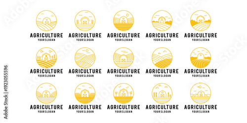 Agriculture logo set designed for farm, forestry, and natural industry use