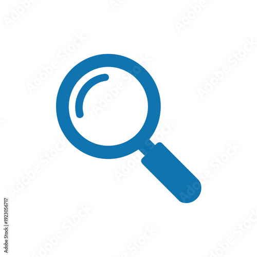 A blue magnifying glass icon on a white background for search concepts