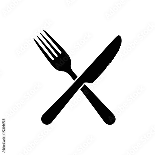 Crossed Fork and Knife Silhouette Icon.