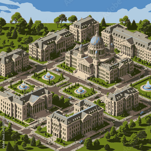 Large Government Building Complex with Dome.