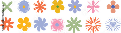 Set of colorful floral vector flowers illustration